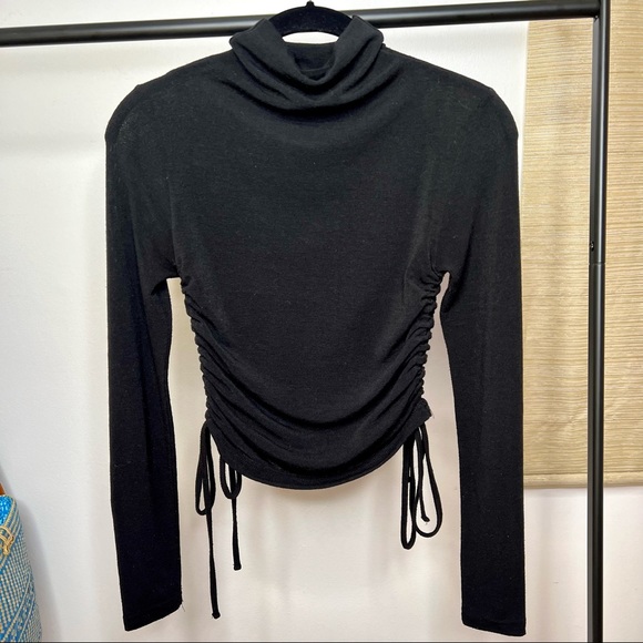 Rebel Flow Long Sleeve Mock Neck Black Ruched Tie Side Top - Picture 7 of 9